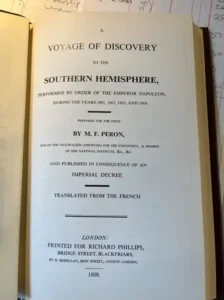 Title page of the book A Voyage of Discovery to the Southern Hemisphere, performed by order of the Emperor Napoleon, during the years 1801, 1802, 1803, and 1804